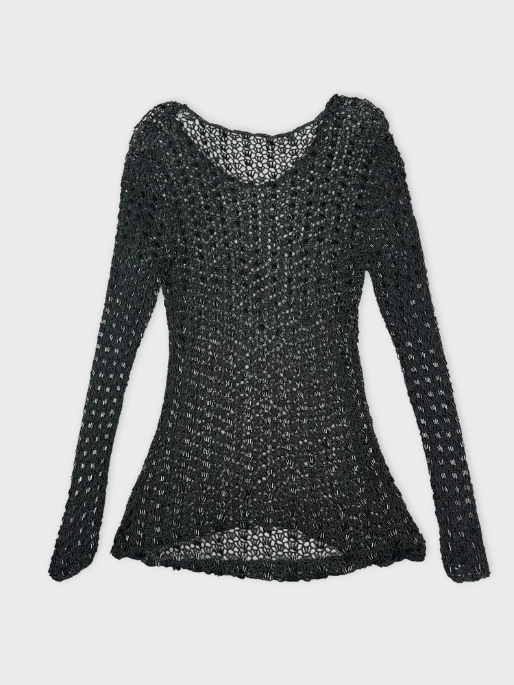 Black Sheer Long Sleeve Top (S)
