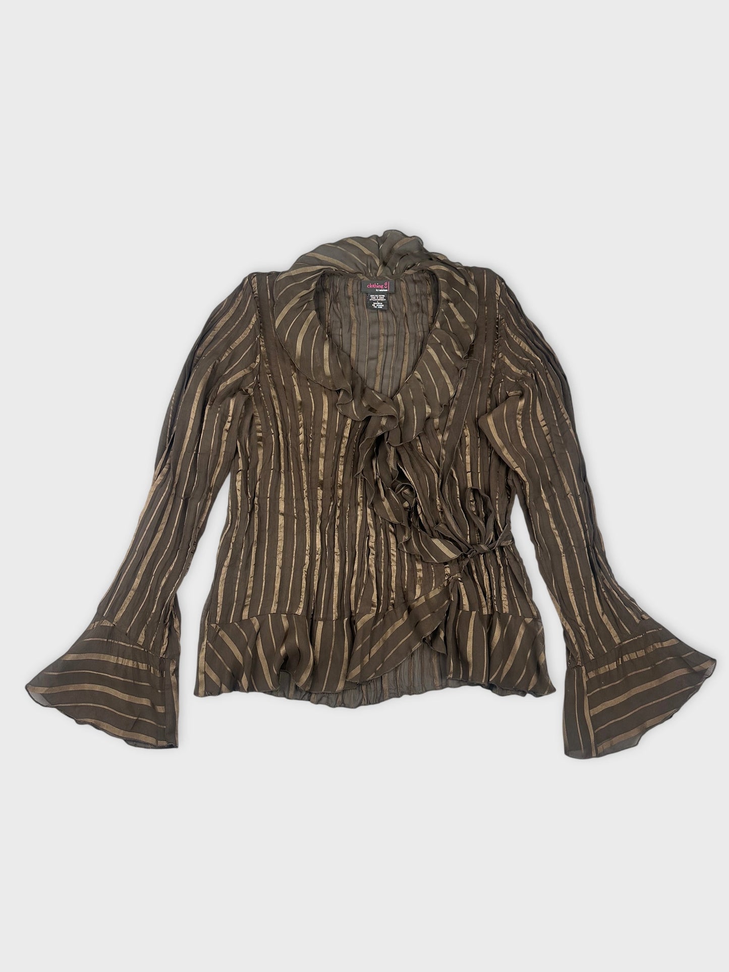 Brown long sleeve top with vertical stripes front view