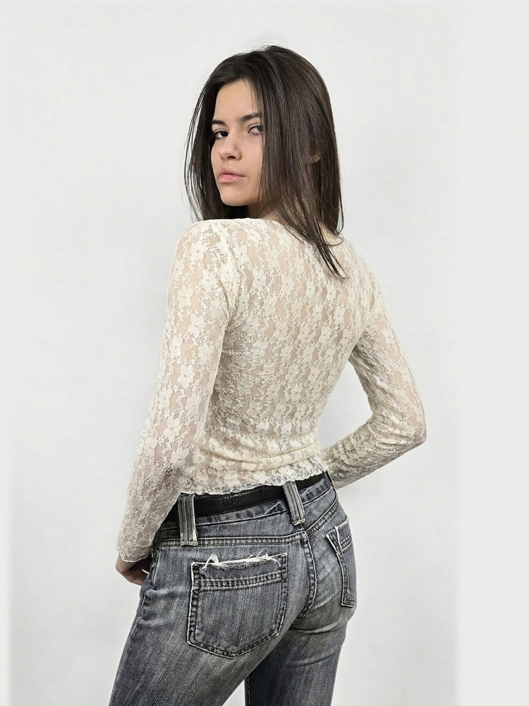 Sheer Lace Long Sleeve Top (L)