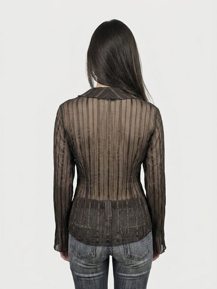 Sheer Black Ruffled Top with Tie Detail (L)