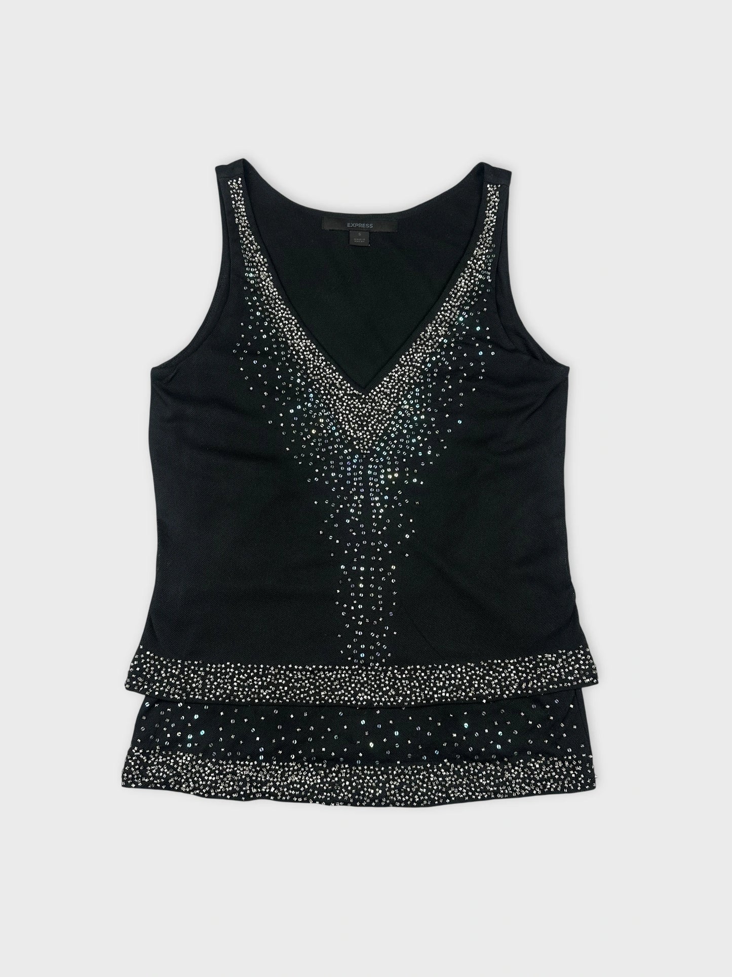 Black sleeveless top with sequin detail front view