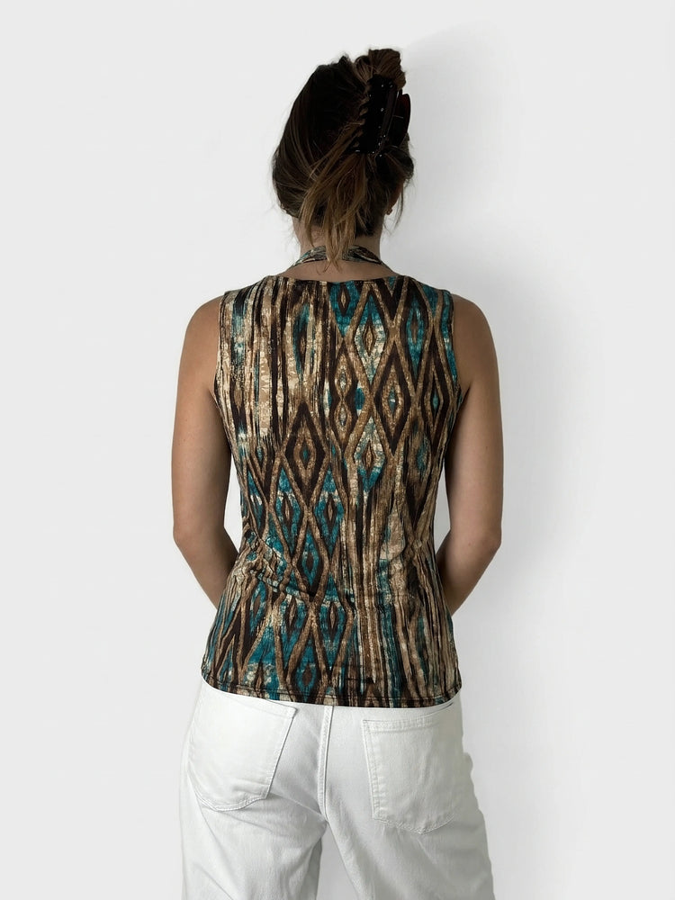 Chic Knotted Print Tank Top (S)