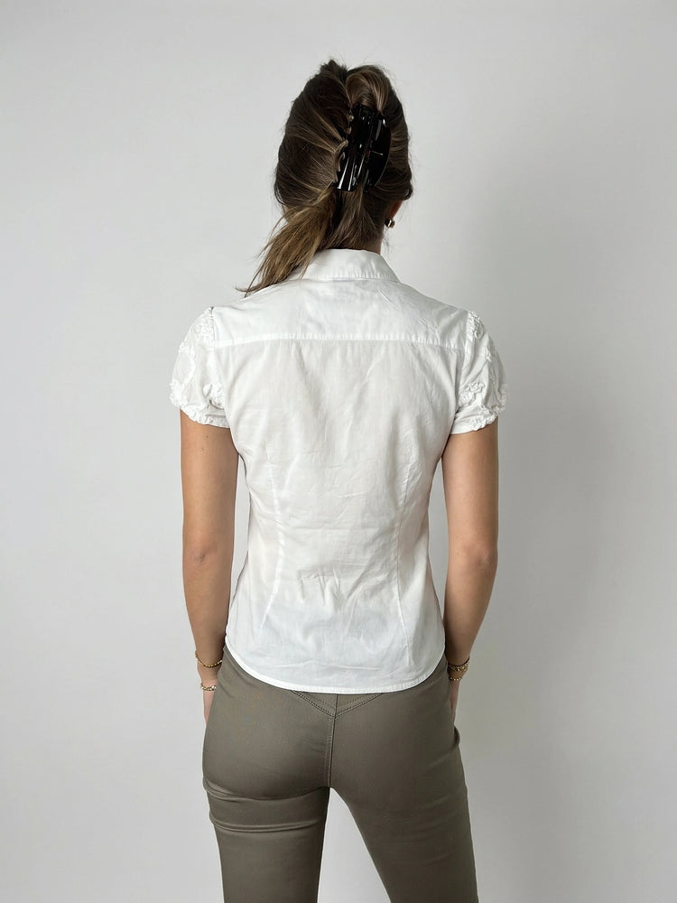 White Embroidered Button-Up Top (S)