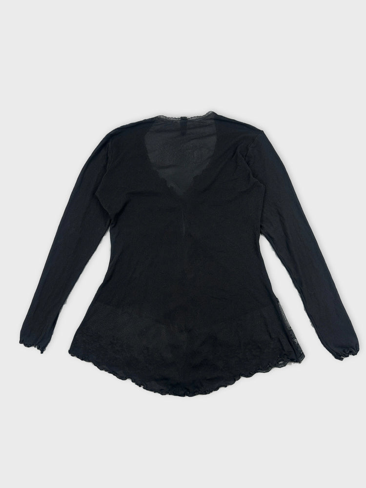 Black Lace Detail Long Sleeve Top (M)