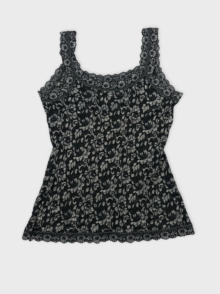 Black Lace Camisole with Floral Detail (M)