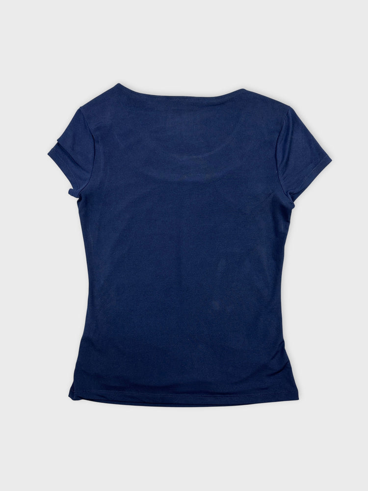 Navy Blue Cap Sleeve Top with Ruching (XS)