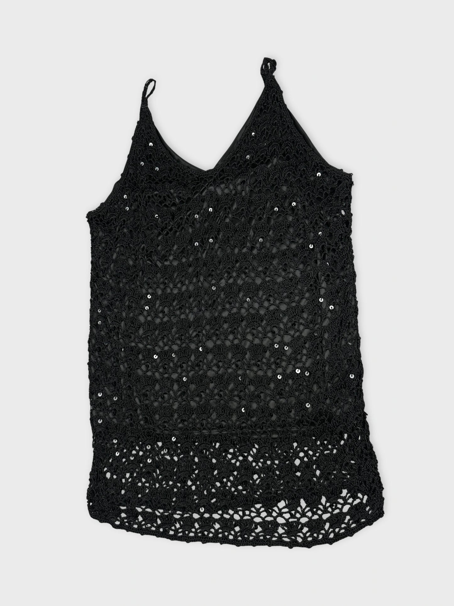 Black lace tank top with sequins detail view