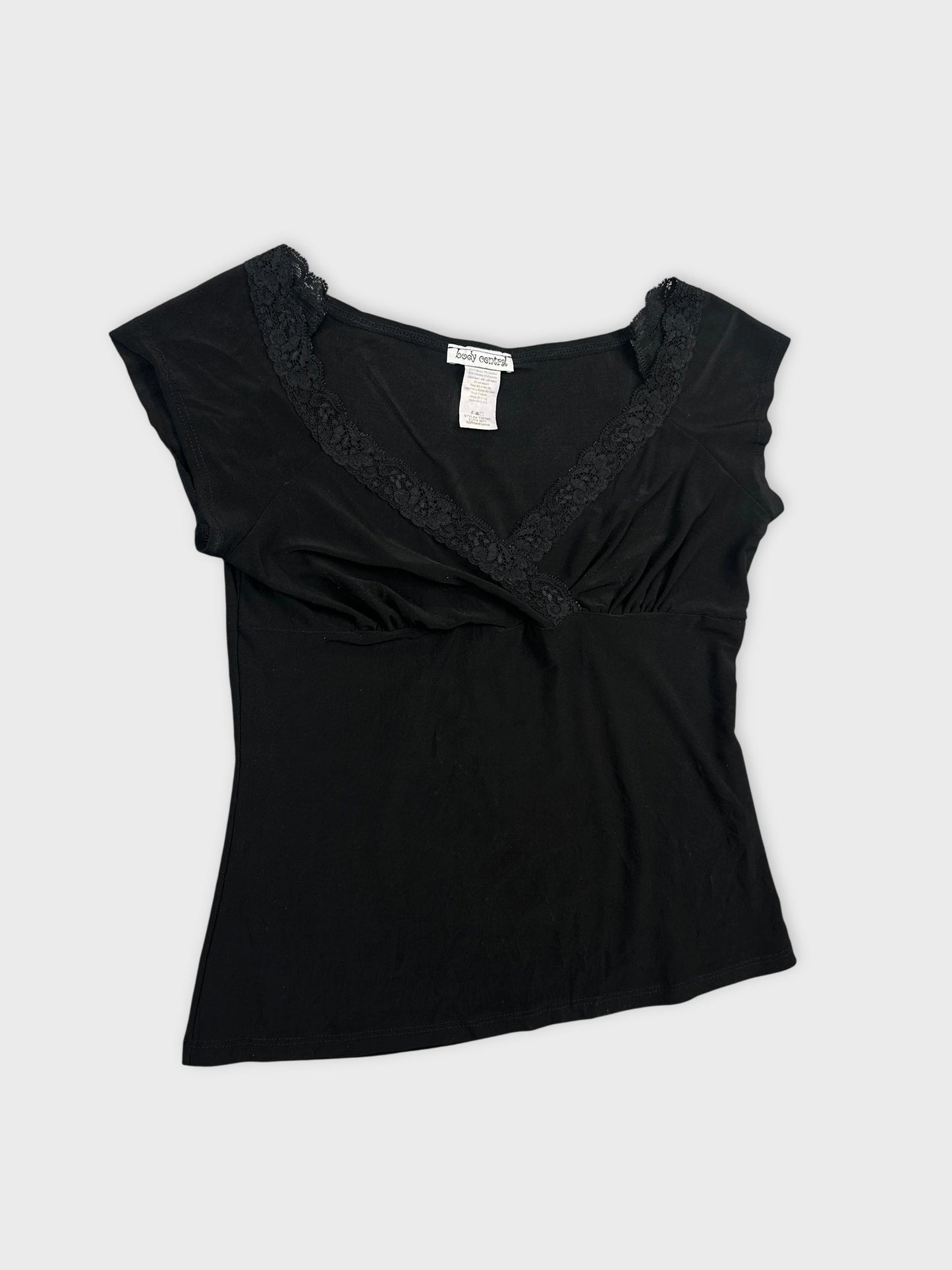 Black upper body top with lace trim detail view