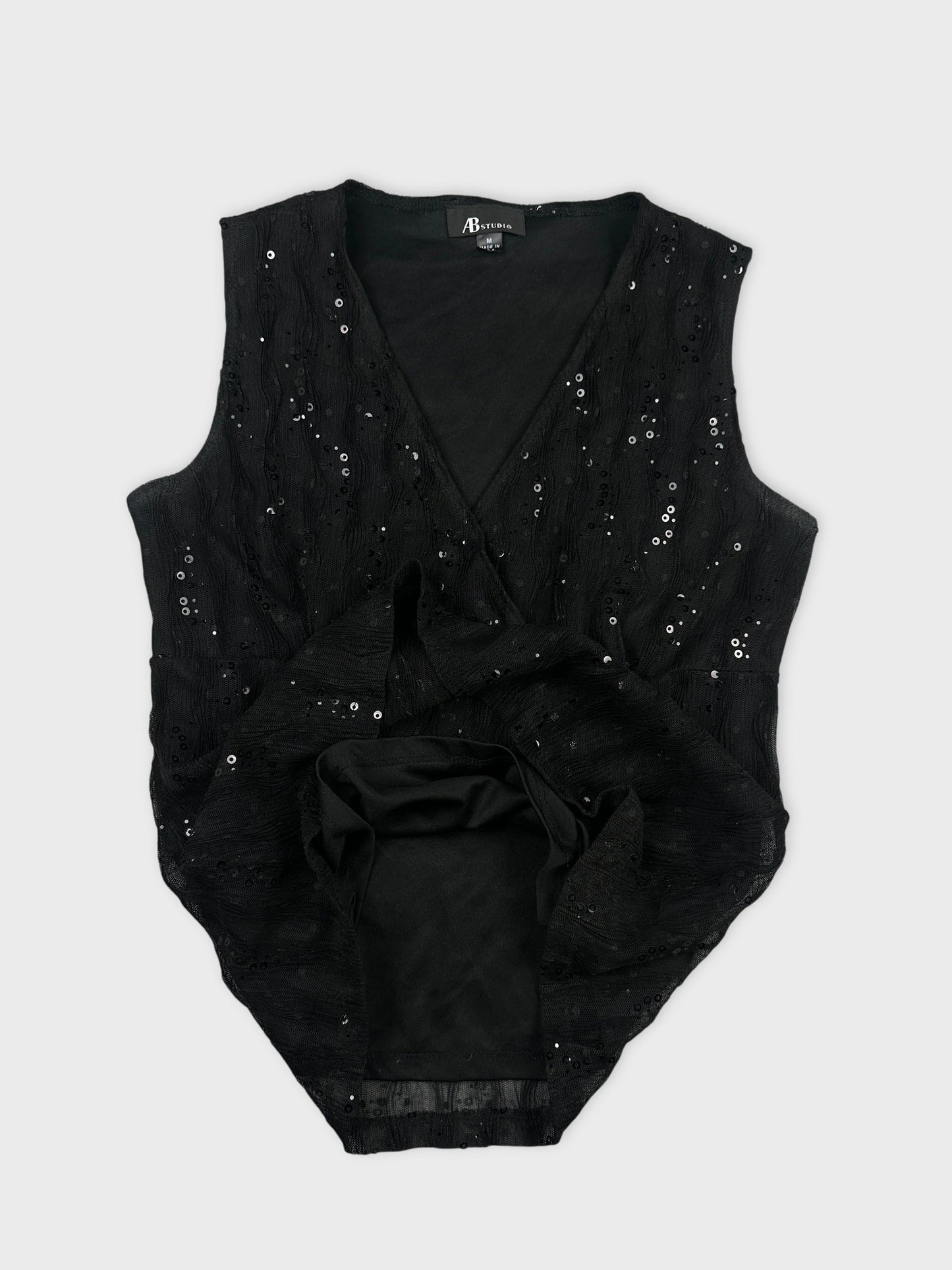 Black sleeveless top with sequins detail view