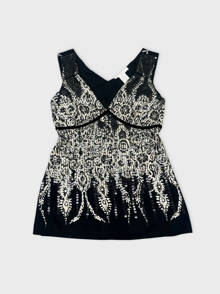 Black Sequined Crop Top with Striking Detail (S)