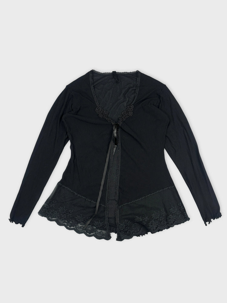 Black Lace Detail Long Sleeve Top (M)