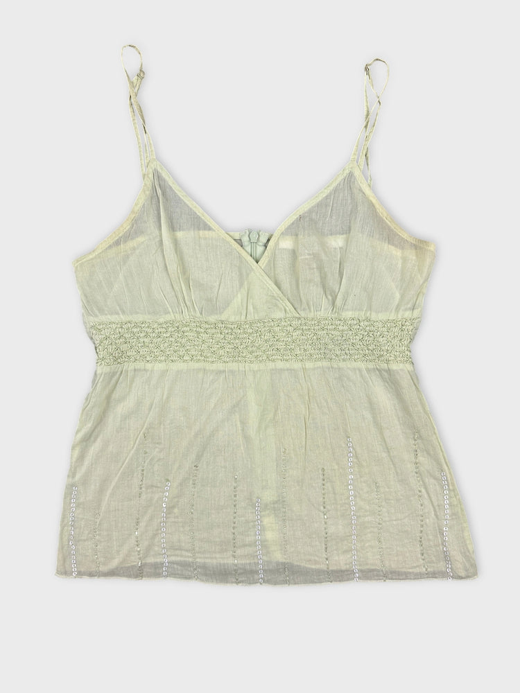 Sheer Green Crop Top with Beaded Details (S)