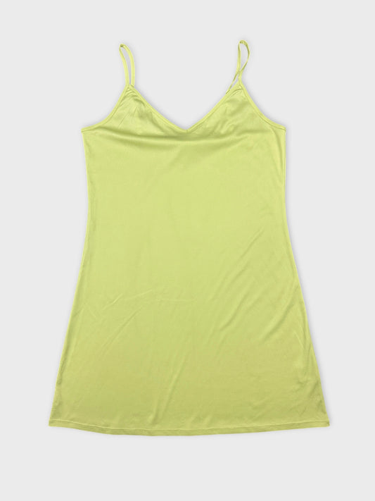 Yellow spaghetti strap dress with a straight shape front view