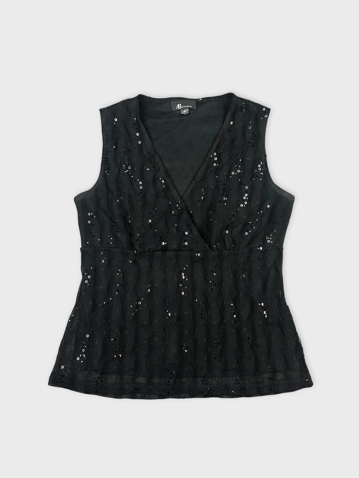 Black sleeveless top with sequin detail front view