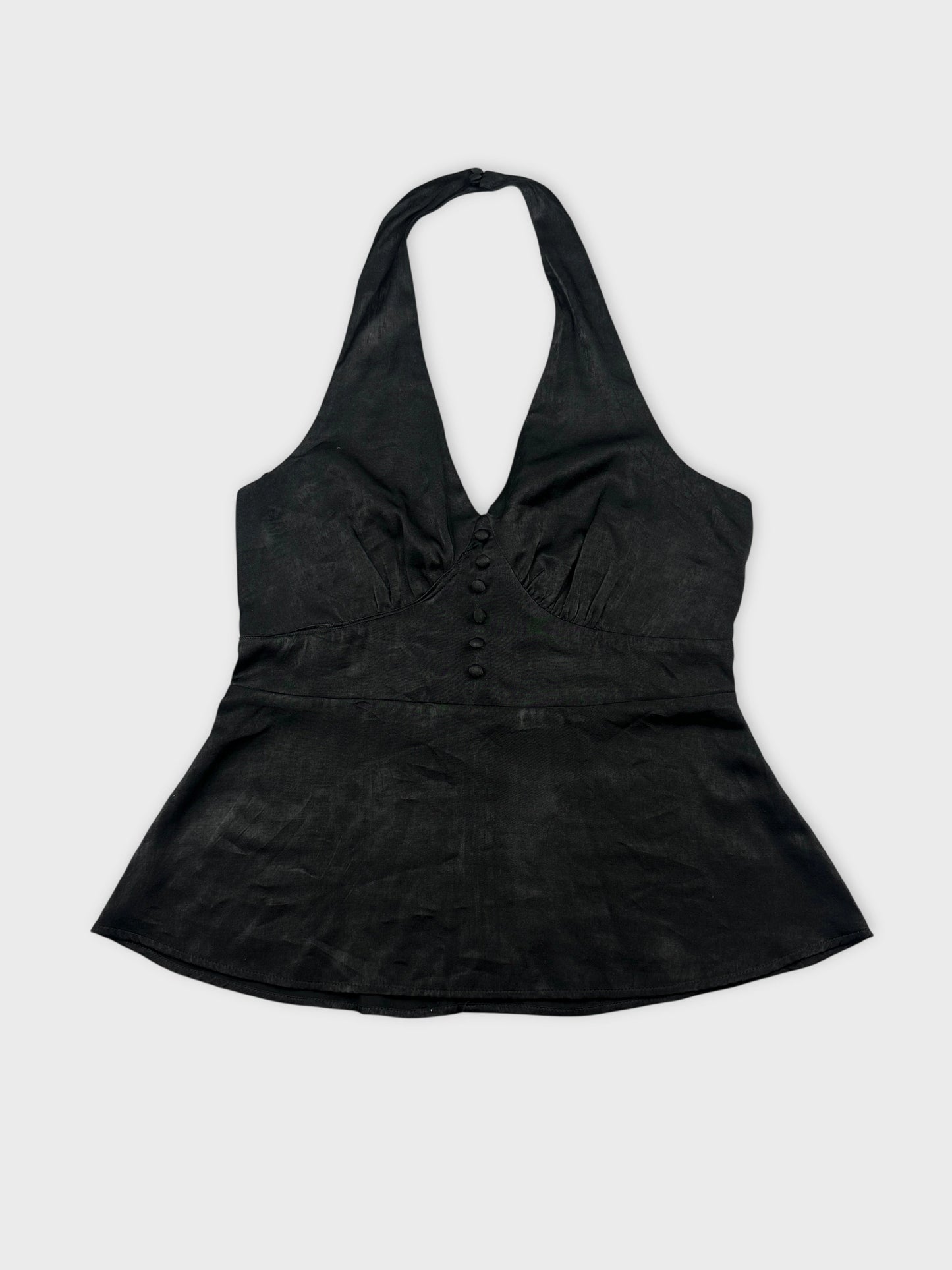 Black halter top with button detail front view