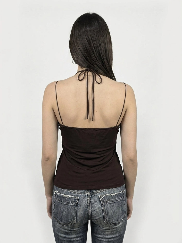 Brown Ruffle Cami Top for Effortless Style (L)