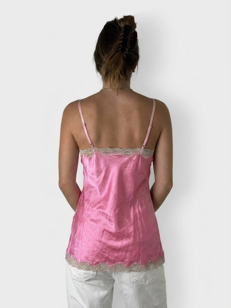 Satin Pink Camisole with Lace Trim (XS)