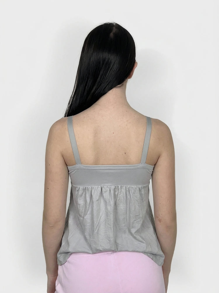 Grey Cotton Babydoll Top with Button Detail (XS)