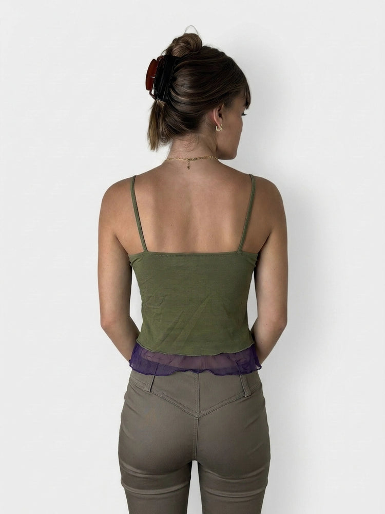 Floral Embroidered Crop Top with Ruffles (M)
