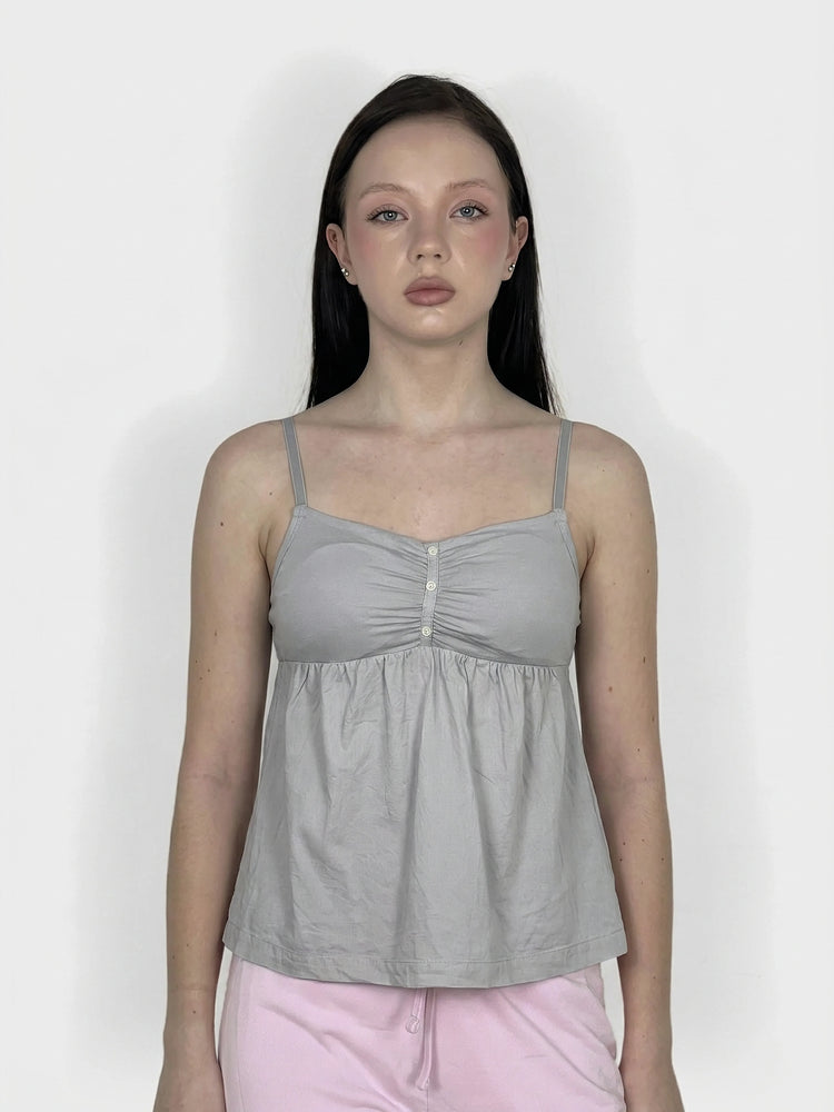 Grey Cotton Babydoll Top with Button Detail (XS)