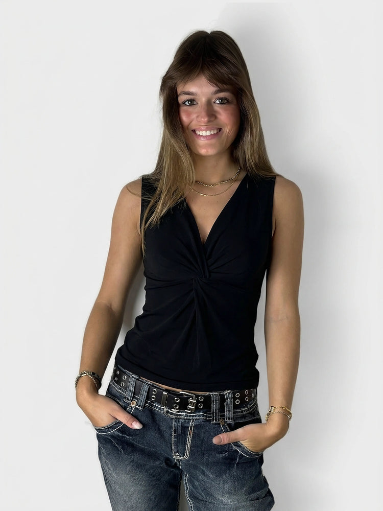 Black Twist Top for Effortless Chic (S)